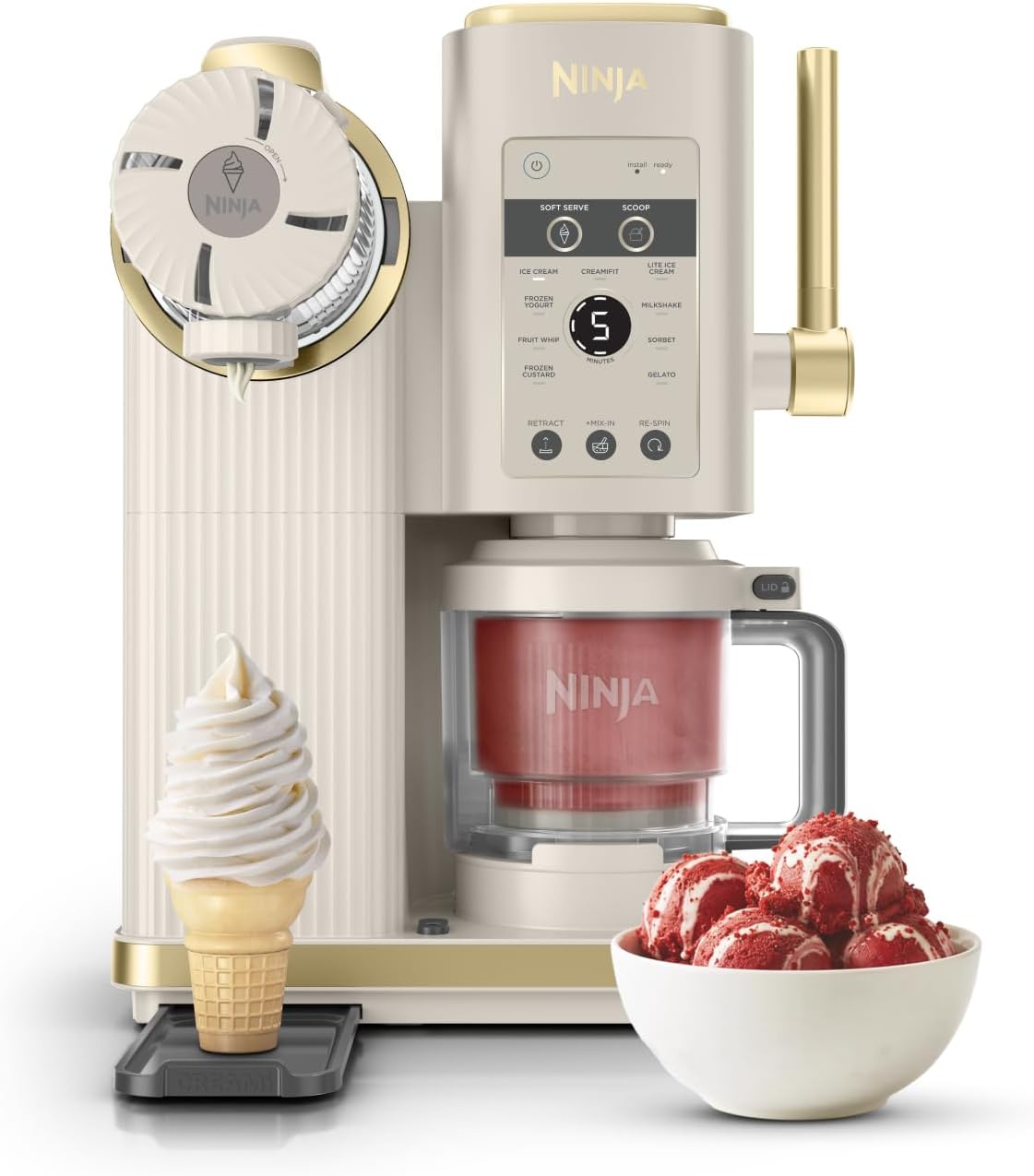 Ninja Eismaschine, Beige/Gold, CREAMi Scoop & Swirl mit 2 Behältern, 13 Funktionen, für Eiscreme, Softeis, Gelato