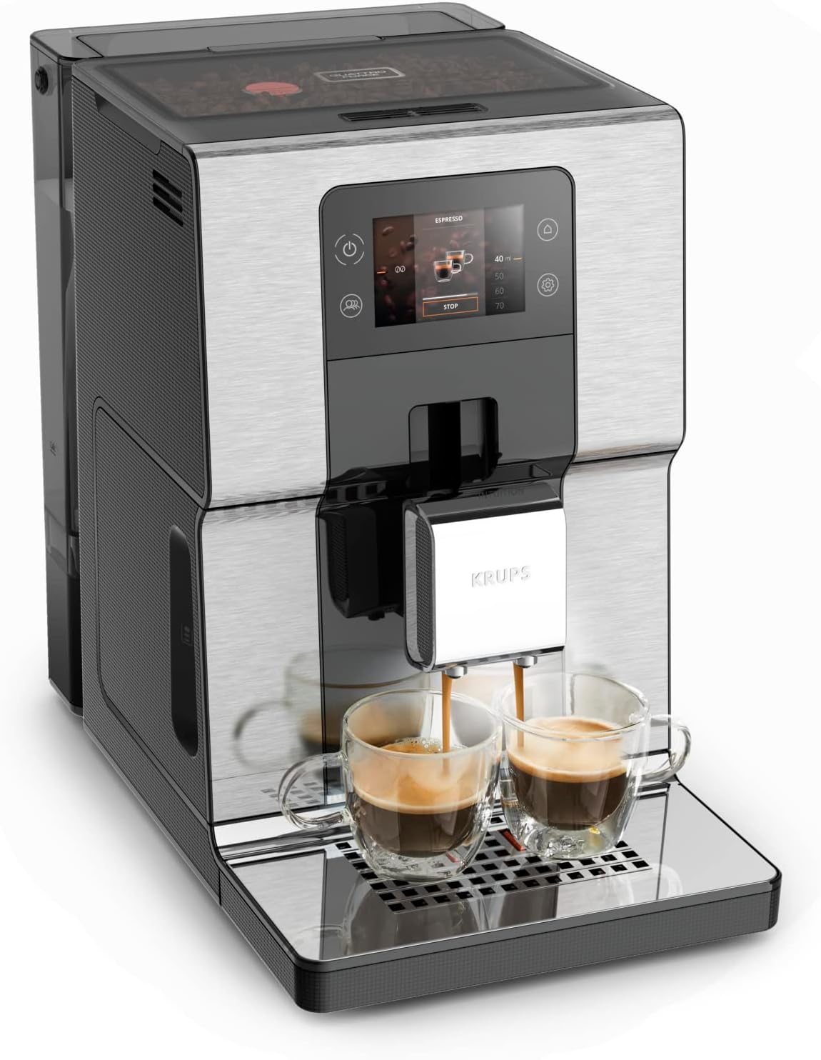 KRUPS Kaffeemaschine, 15 bar, Schwarz/Silber, für Kaffeebohnen, Druck, 17 Getränke, Kaffeebohne mit Mahlwerk, One Touch Cappuccino-System