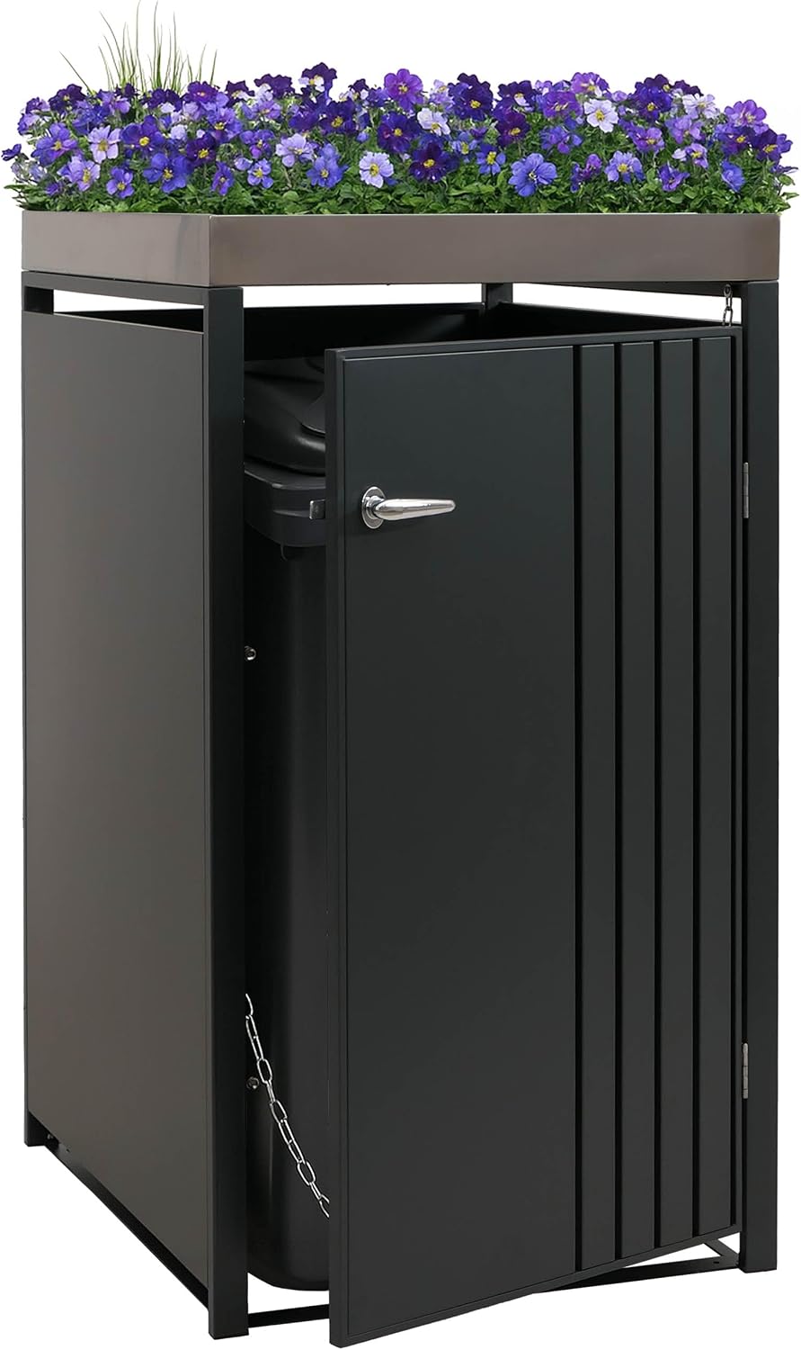 Mendler Mülltonnenbox, 125x68x84 cm, 35 kg, Anthrazit, 1er-Mülltonnenverkleidung HWC-O67, mit Pflanzkasten, Metall