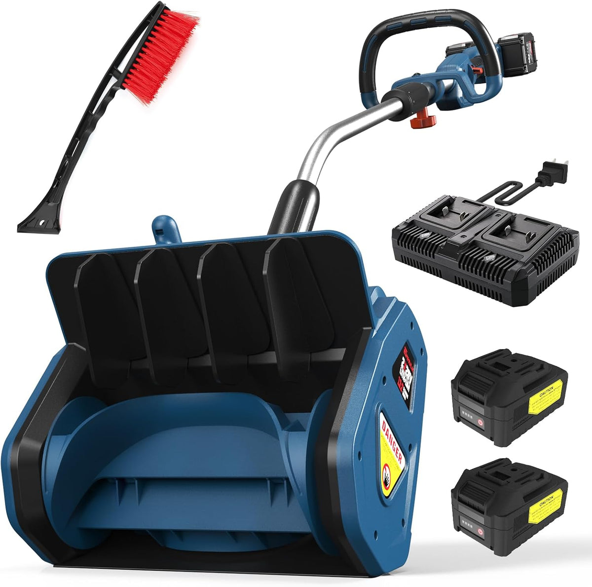 Enhulk Schneefräse, 35 cm, 20 cm, 20 V, 8m, blau/schwarz/rot, 2× Akku-, Arbeitsbreite, Räumhöhe, Schneeschaufel mit Zusatzhandgriff