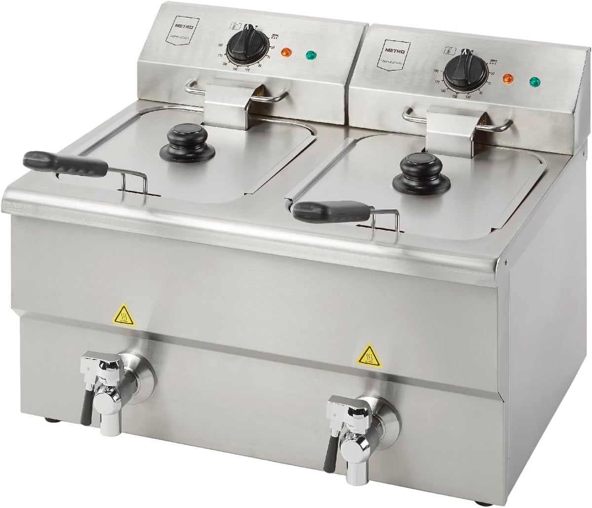 METRO Professional Heißluftfritteuse, 8 L, Silber, Doppel Fritteuse GDF5028, Edelstahl, mit Ablasshahn und Deckel