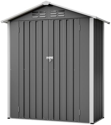 Gerätehaus vutizal, 154x83x180 cm, Grau, Gartenhaus für schmale Gärten, Metall Geräteschuppen Kompakt mit Fundament