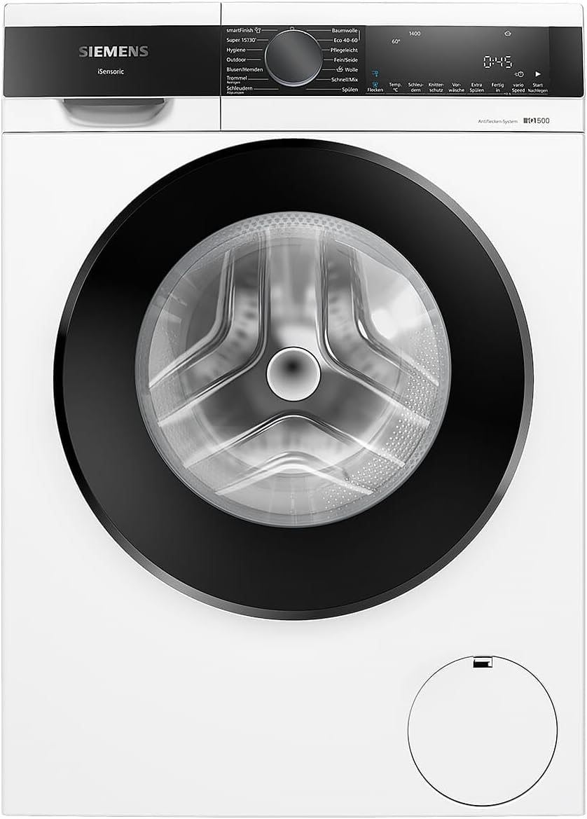 Siemens wu14ut42 Waschmaschine, 9 kg, Weiß/Schwarz, WG44G2Z20 iQ500, 1400 UpM, Antiflecken-System für 4 hartnäckige Fleckenarten