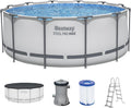 Bestway Stahlrahmenpool, 366 x 122 cm, Wasserkapazität (90%): 10.250 Liter, einfacher Aufbau ohne Werkzeug, Innenverkleidung in Kieselmosaik-Optik