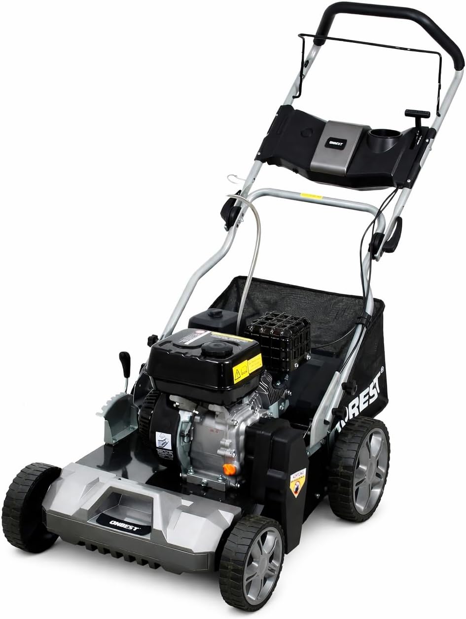 Onbest Vertikutierer, 4,5 kW, 440 mm, 45 L, Schwarz/Silber, Benzin - starke /6, 12 PS - Rasen & Rasenlüfter mit 2 Walzen