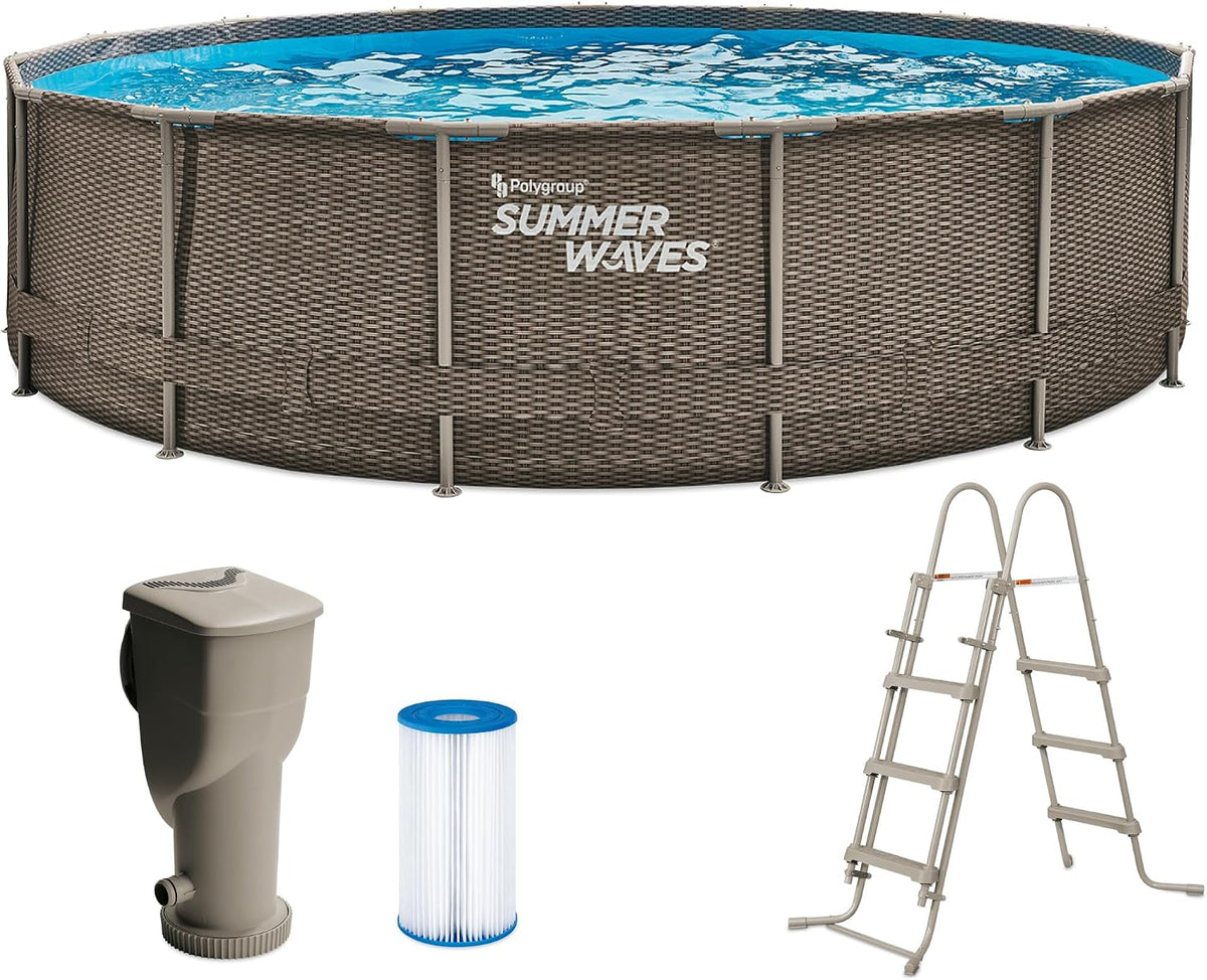 Summer Waves Stahlrahmenpool, 457 x 106 cm, Braun, Rundpool Active Frame Swimmingpool Ø, Rundpool