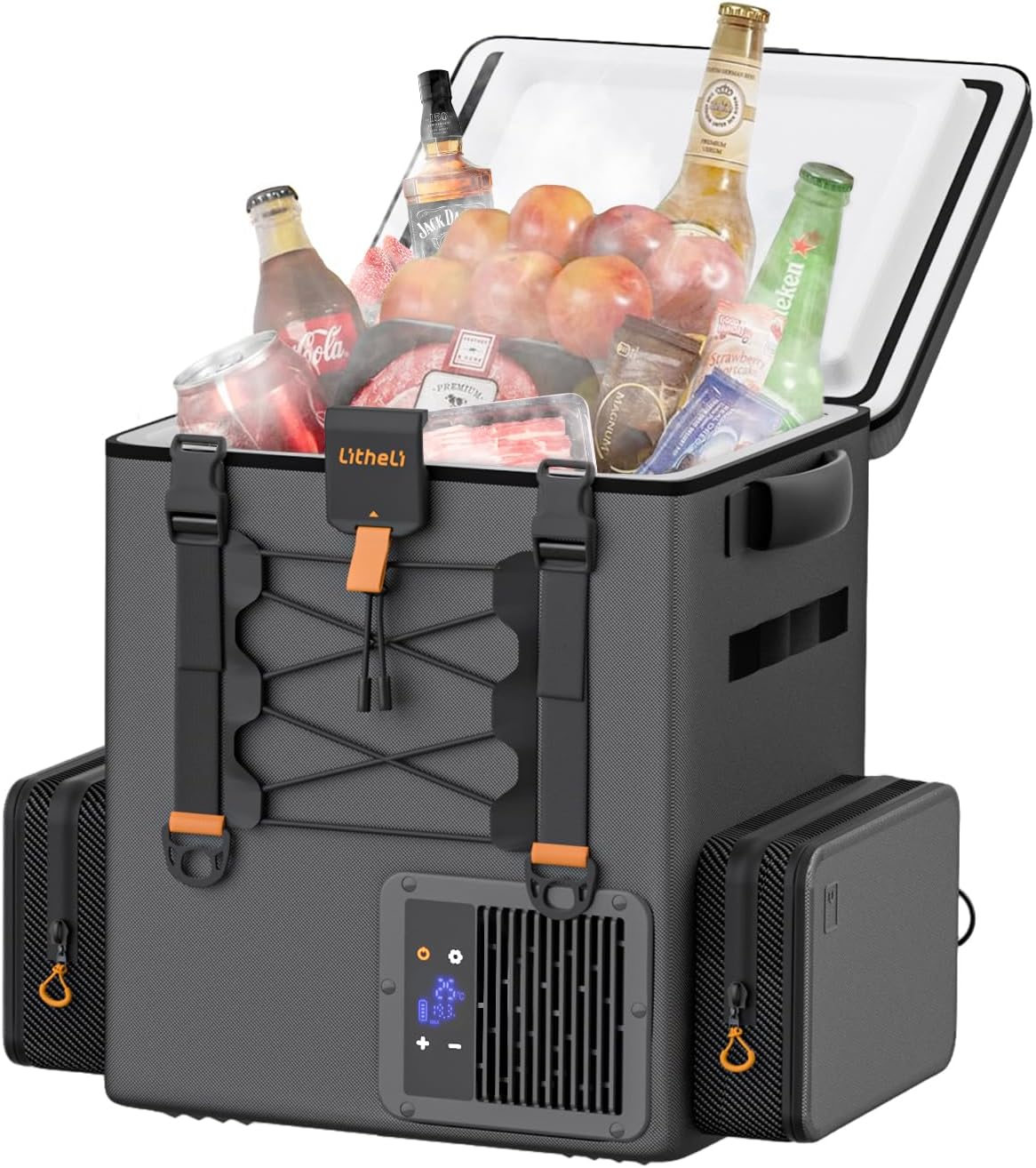 LiTHELi Kühlschrank, 240 V, 20 L, 24 V, Anthrazit/Schwarz/Orange, FrozenPack Kühlbox elektrisch tragbare Auto Kühlbox