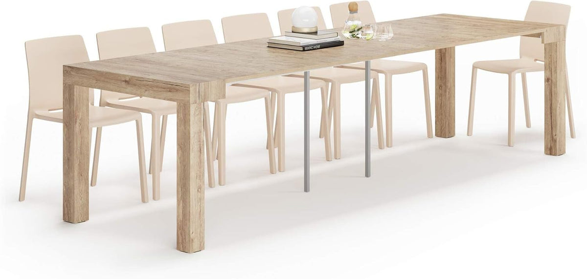 MOBILI FIVER Konsolentische, Eiche/Beige, First, ausziehbarer Konsolentisch, 45(305) x90 cm, Eiche, Made In Italy