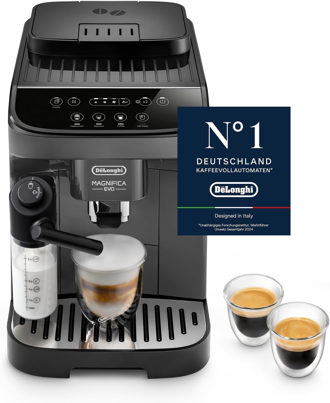 De'Longhi Kaffeevollautomat, Dunkelgrau, Magnifica Evo - Perfetto mit LatteCrema-Milchaufschäumer, 4 One-Touch-Getränke