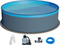 Planet Pool Stahlrahmenpool, 450x120 cm, 0,4 mm, 0,3 mm, Anthrazit/Blau, Stahlwand Set (5-teilig) rund, Stahl anthrazit