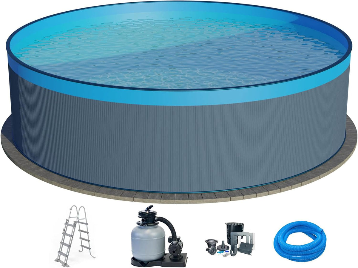 Planet Pool Stahlrahmenpool, 450x120 cm, 0,4 mm, 0,3 mm, Anthrazit/Blau, Stahlwand Set (5-teilig) rund, Stahl anthrazit