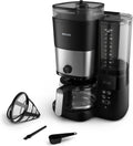 Philips Kaffeemaschine, Schwarz/Silber, All-in-1 Filter - integriertes Kegelmahlwerk für frisch, 25-L-Glaskanne