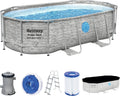 Bestway Stahlrahmenpool, 427 x 250 x 100 cm, Grau/Blau, Power Steel Swim Vista Series Frame Pool Komplett-Set