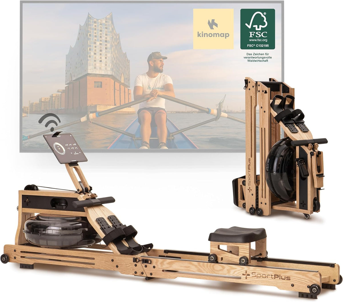 SportPlus Tablet, 180 kg, 200 cm, Holz/Schwarz, Rudergerät für Zuhause Wasser - Wasserrudergerät Designed