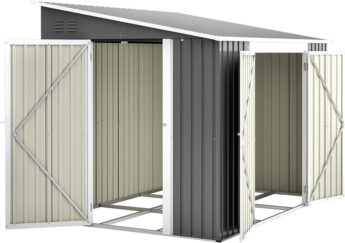 Gerätehaus DRIXNO, 262x180x201 cm, Grau/Beige, Großraum-Metallschuppen mit Doppeltüren, Garten Geräteschuppen Metall