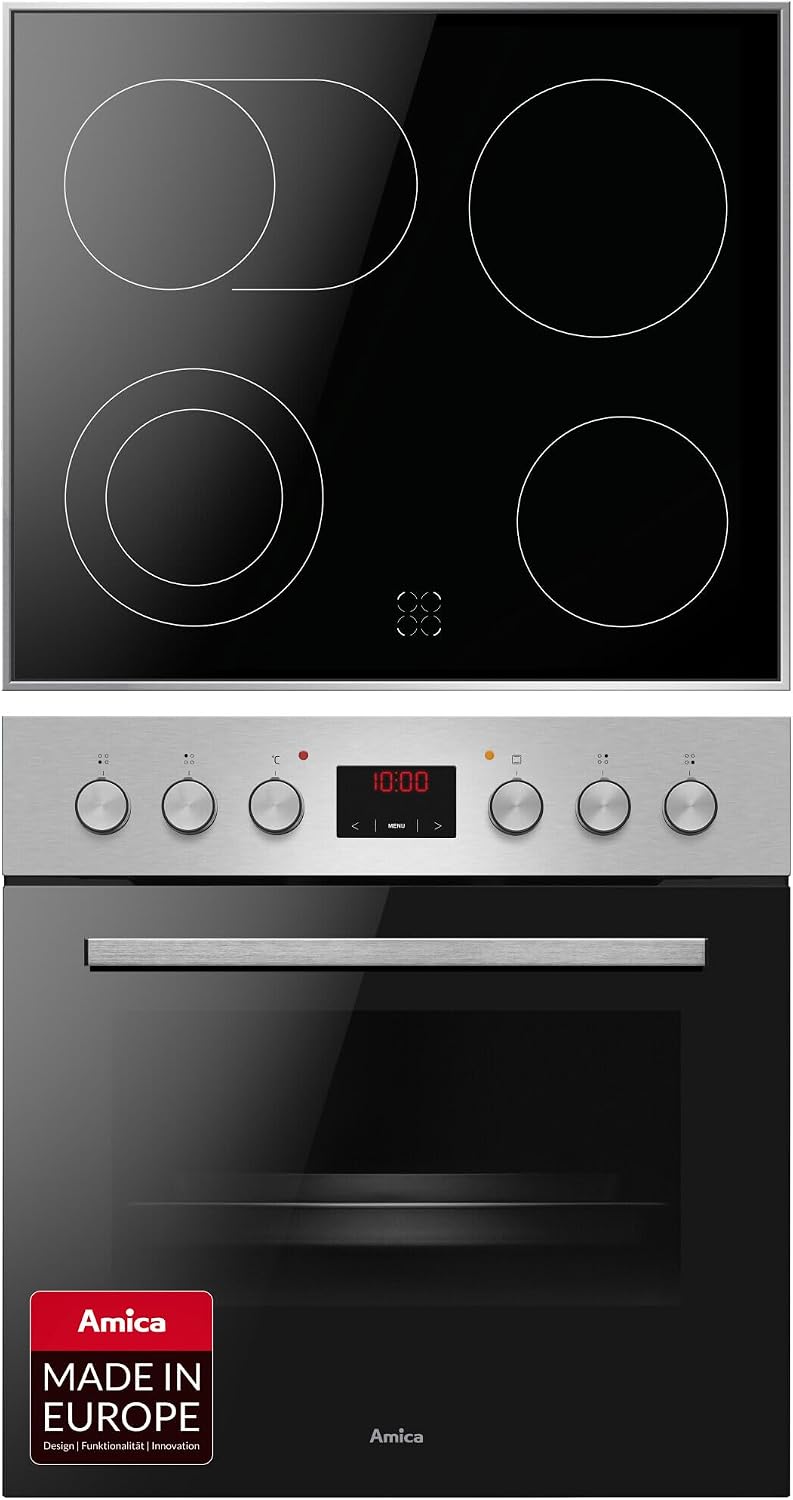 Amica Backofen, Schwarz/Edelstahl, ACHE 9335 E Herd-Set mit Umluft / mit Kochfeld