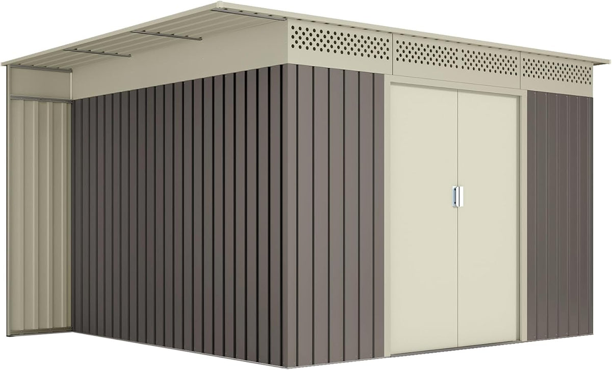 Gerätehaus Hoggar by Okoru, 269x333x189 cm, 8,96 m, Grau/Beige, Schuppen aus Metall, für Aufbewahrung, Garten, Terrasse