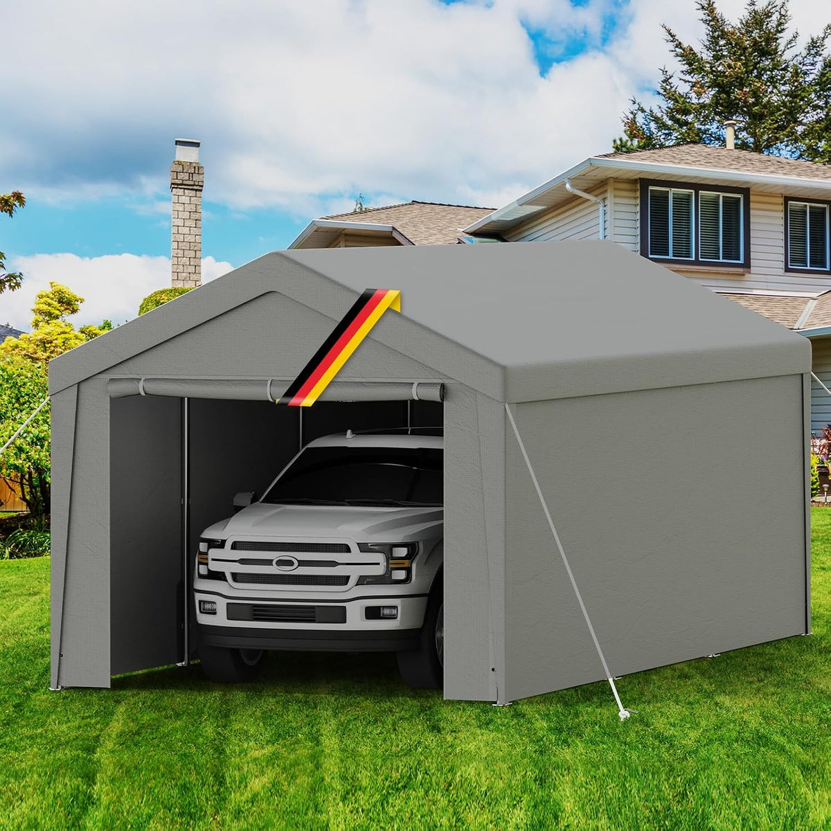 Kuro-sagol Garten,Gartenhäuser & Aufbewahrung,Carports, Grau, Carport Zeltgarage 3x6m, Wasserdichtes Garagenzelt mit abnehmbaren Seitenwänden