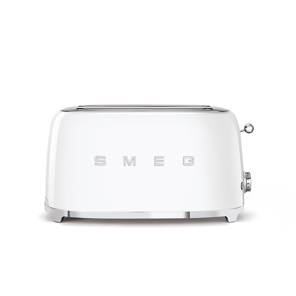 Smeg Toaster, 950 W, Weiß, 2x2 TSF02WHEU -, 2 lange Schlitze für 2 Scheiben, 6 Vergoldungsniveaus, Heizfunktion