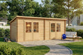 Gerätehaus CARLSSON, 598 x 272 cm, 28 mm, Natur, Alpholz Gartenhaus Maria Twin aus Holz in belassen