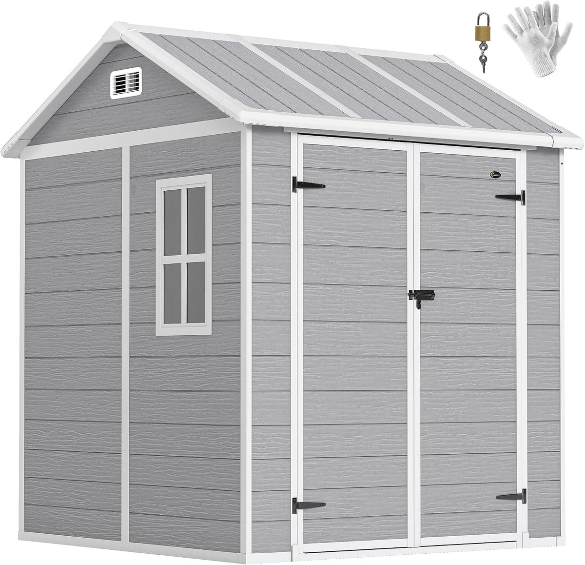 Outsunny Gerätehaus, 181 x 181 x 220 cm, 2,91m, Grau, ² Geräteschuppen mit Satteldach Boden Abschließbar Tür