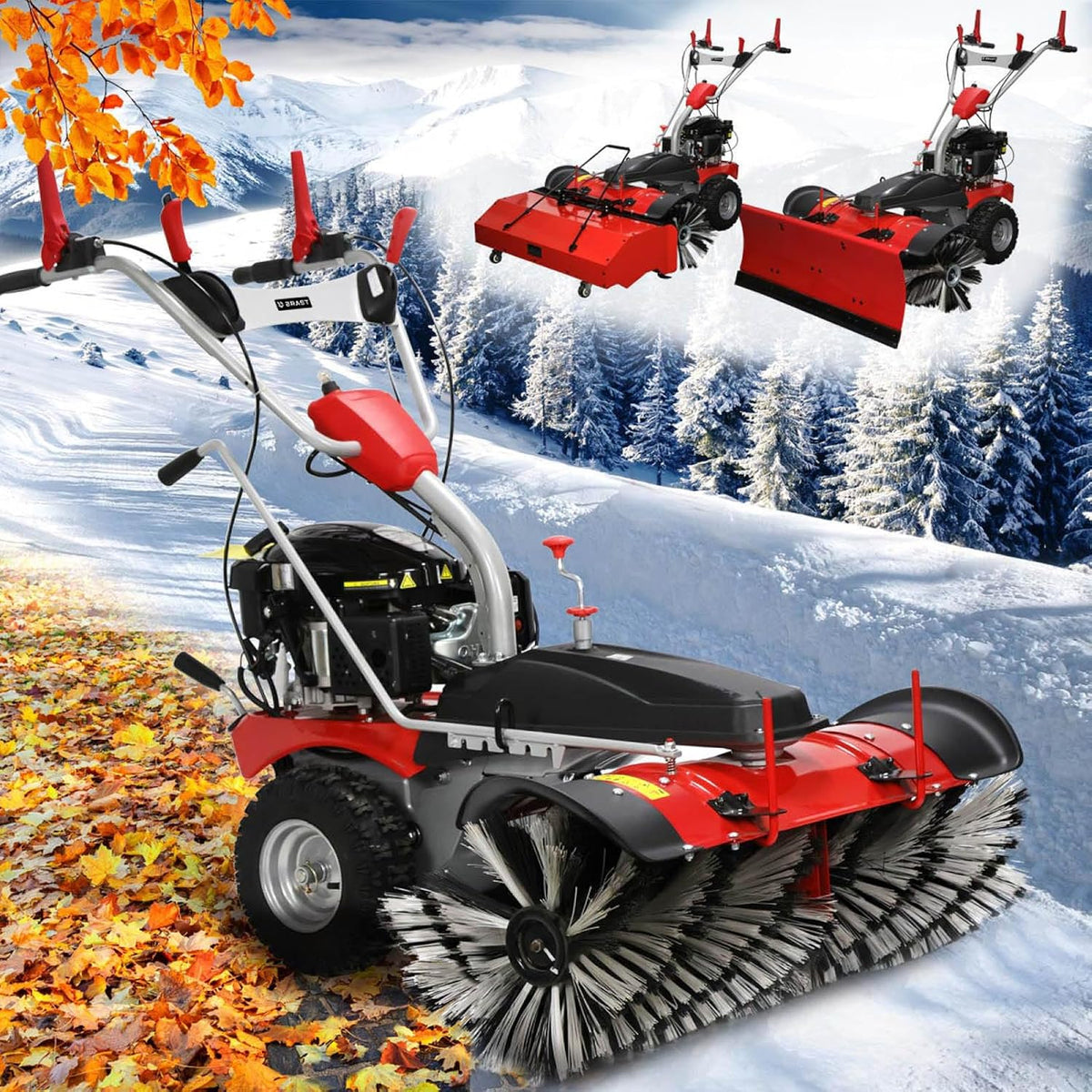 BRAST Schneefräse, 5,14 kW, 4,8 kW, 100 cm, Rot/Schwarz/Silber, Kehrmaschine Benzin, Laubsammler Schneeschieber, XXL Premium