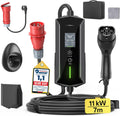 VoltBox Ladestationen, 11 kW, 7m, Schwarz/Rot, Mobile Wallbox Typ 2 Ladekabel -, 6-16A, 3-phasig EV Ladegerät Wasserdicht mit Einstellbarer