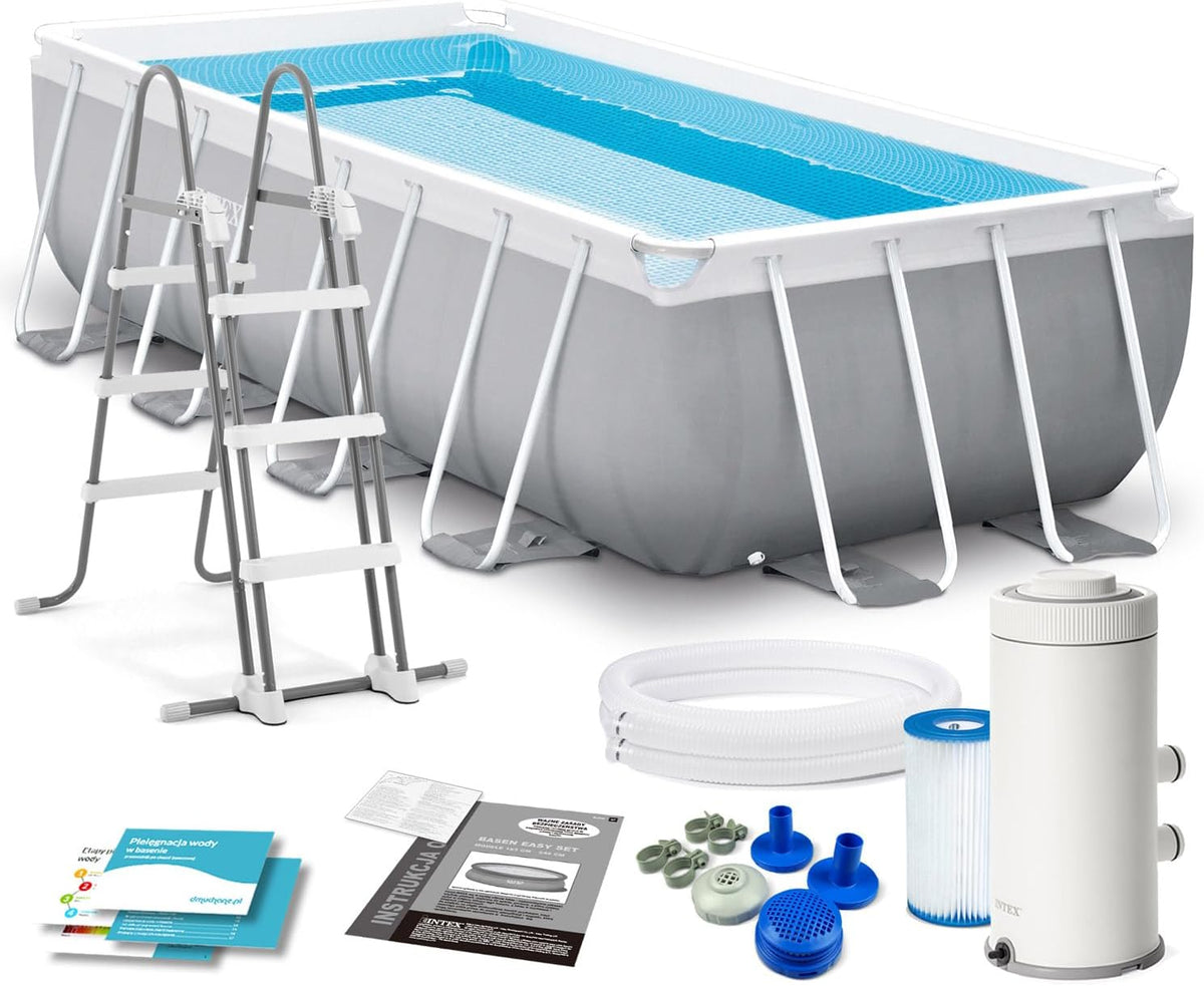 Intex Stahlrahmenpool, 4M, 2M, 1M, Grau/Weiß, X X Prism Frame Rectangular Pool Set