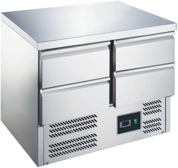 ZORRO Kühltheke, Silber, Kühltisch ZS 901 4D, 4 Schubladen, 900x700 mm, 1/1 GN, Edelstahl, Gastro Kühlmöbel