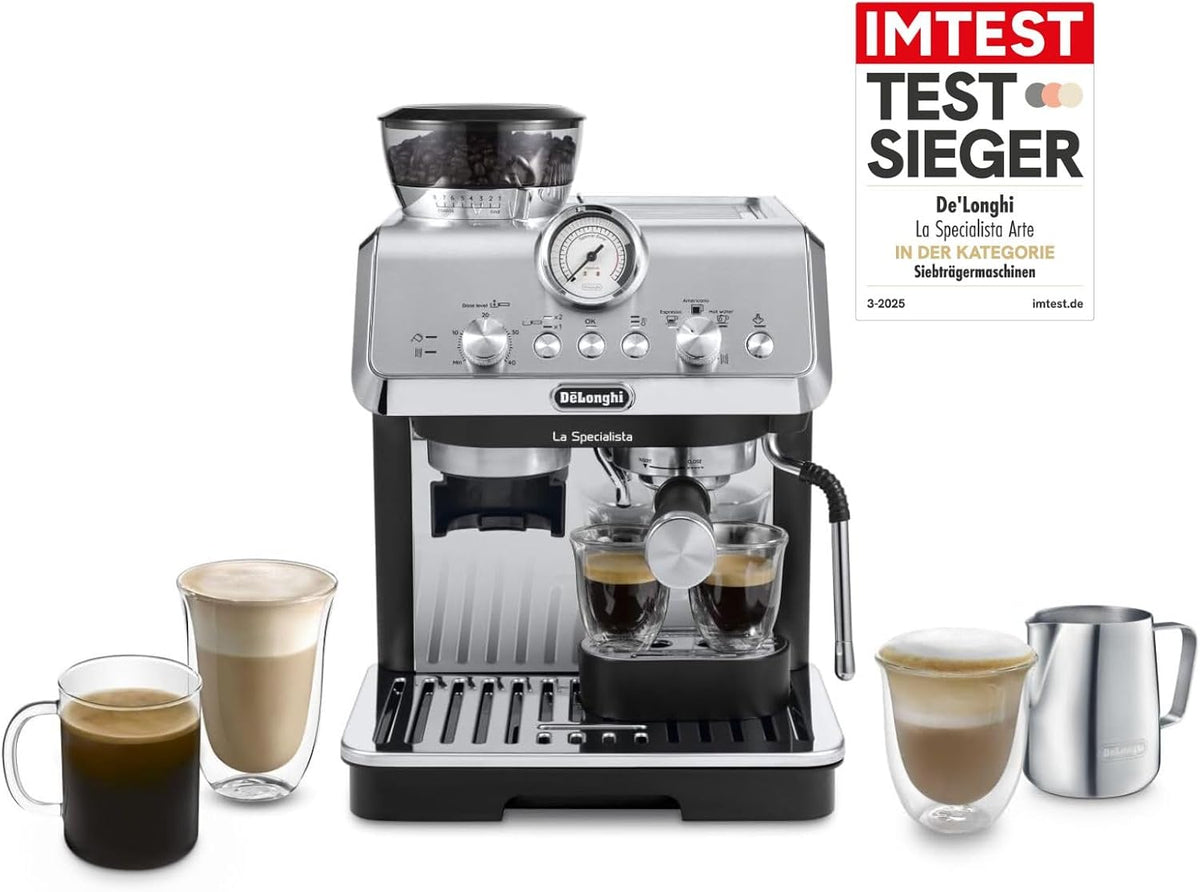 De'Longhi Kaffeemaschine, 15 Bar, 1550 W, 1,7 L, Edelstahl/Schwarz, Siebträgermaschine La Specialista Arte EC9155.MB