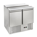 GastroHero Wohnzimmerschrank, 240 Liter, Silber, Saladette Eco 900 mit Kühlung, 2 Edelstahl Türen, 2 Einlegeböden