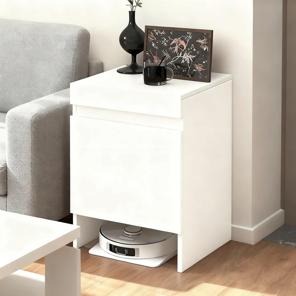NEHCFO Saugroboter, Weiß, Verstecken Schrank Mit Tür, Staubsauger Roboter Schrank Einfacher Wasserwechsel, Staubsaugerschrank Mit Tür Für Wohnzimmer