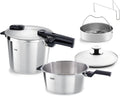 Fissler Schnellkochtöpfe, 3,5 Liter, 22 cm, 6 L, Silber/Schwarz, Vitaquick Premium/Schnellkochtopf-Set 2-teilig