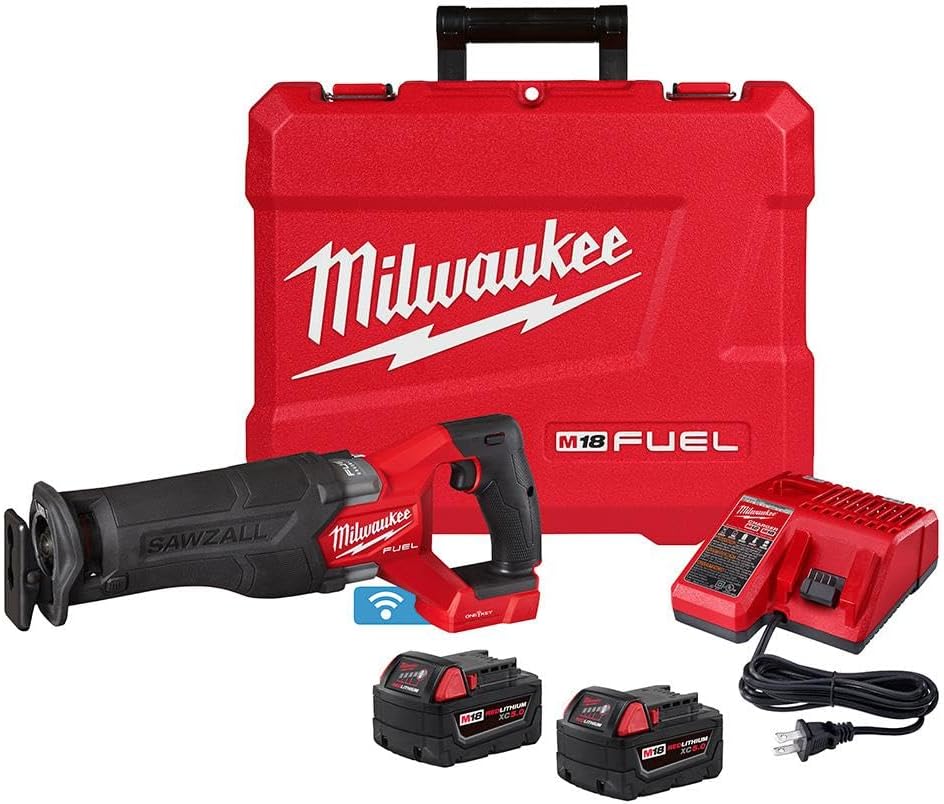 Milwaukee Säbelsägen, Rot/Schwarz, M18 Kraftstoff-Säge-Säge, mit einem Schlüssel, 2 Batterien