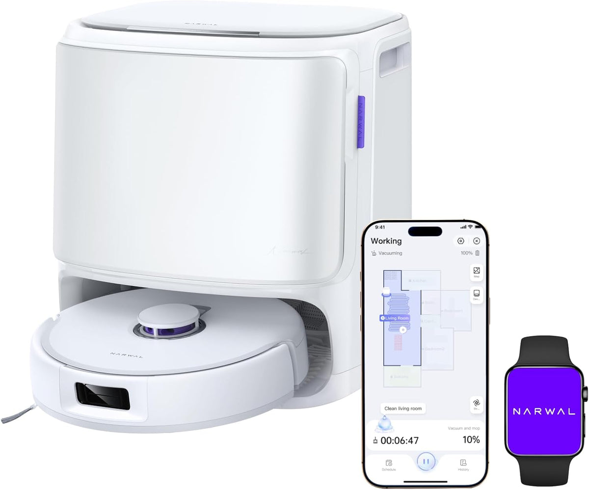 NARWAL Saugroboter, Weiß/Lila, Freo X10 Pro mit Wischfunktion, 11.000 Pa, DualFlow Tangle-Free, Selbstreinigung und Trocknung