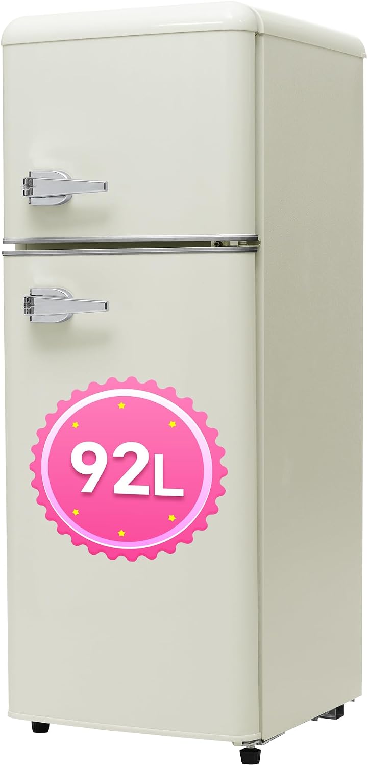 DRIXNO Kühlschrank, 92 Liter, 105.5 cm, 28 Liter, 41 cm, Beige, Retro-, mit Gefrierfach Klein, Hoch, Breit, Zweitürig