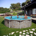 Paradies Pool Stahlrahmenpool, 460x120 cm, 0,4 mm, Beige/Blau, ® Gre Giant rund (Ø x H), Stahlwandbecken Stein, plane in blau
