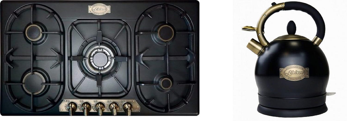 Kaiser Kochfeld, 3,8 KW, 1800 W, 90 cm, 2 L, Schwarz, KG 9325 Em Gas-, Einbau Herd, Emaliert, Gas-Control, Erdgas
