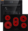 KKT Backofen, 8700 W, Schwarz, KOLBE Herdset SET8017TFTCH77RL, und Glaskeramikkochfeld
