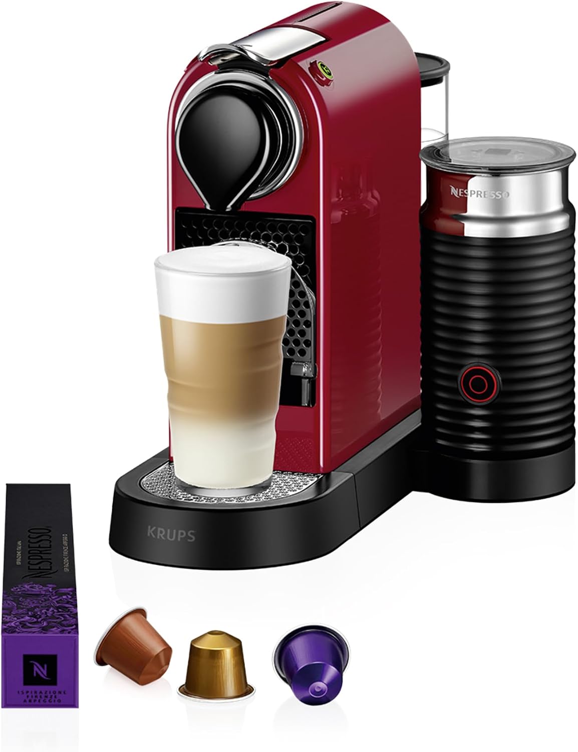 Nespresso Milchaufschäumer, 19 Bar, 1260 W, 1l, Rot/Schwarz, Krups XN7615 Citiz&Milk Kaffeekapselmaschine, Wassertankkapazität