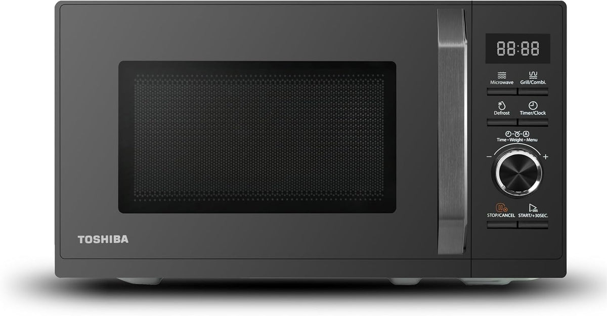 TOSHIBA Mikrowelle, 20 L, Schwarz, MW3-AG20PE(BK) n mit Grill 3-in-1 nherd, Chef-Abtauung, Grill, Kombi, 5 Leistungsstufen