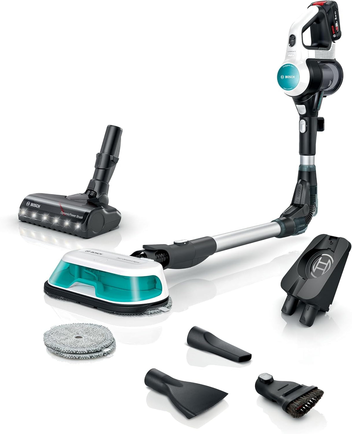 Bosch Staubsauger, Weiß/Schwarz, Unlimited 7 ProHygienic Aqua Kabelloser, 2-in-1 DynamicAqua Bürste, konventionelle Bürste
