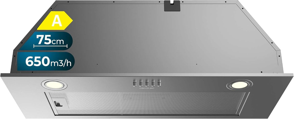 Cecotec Dunstabzugshaube, 75 cm, 165 W, Silber, integriert Bolero Flux IM 756500 Inox A. Saugleistung, Motor, mechanische Steuerung