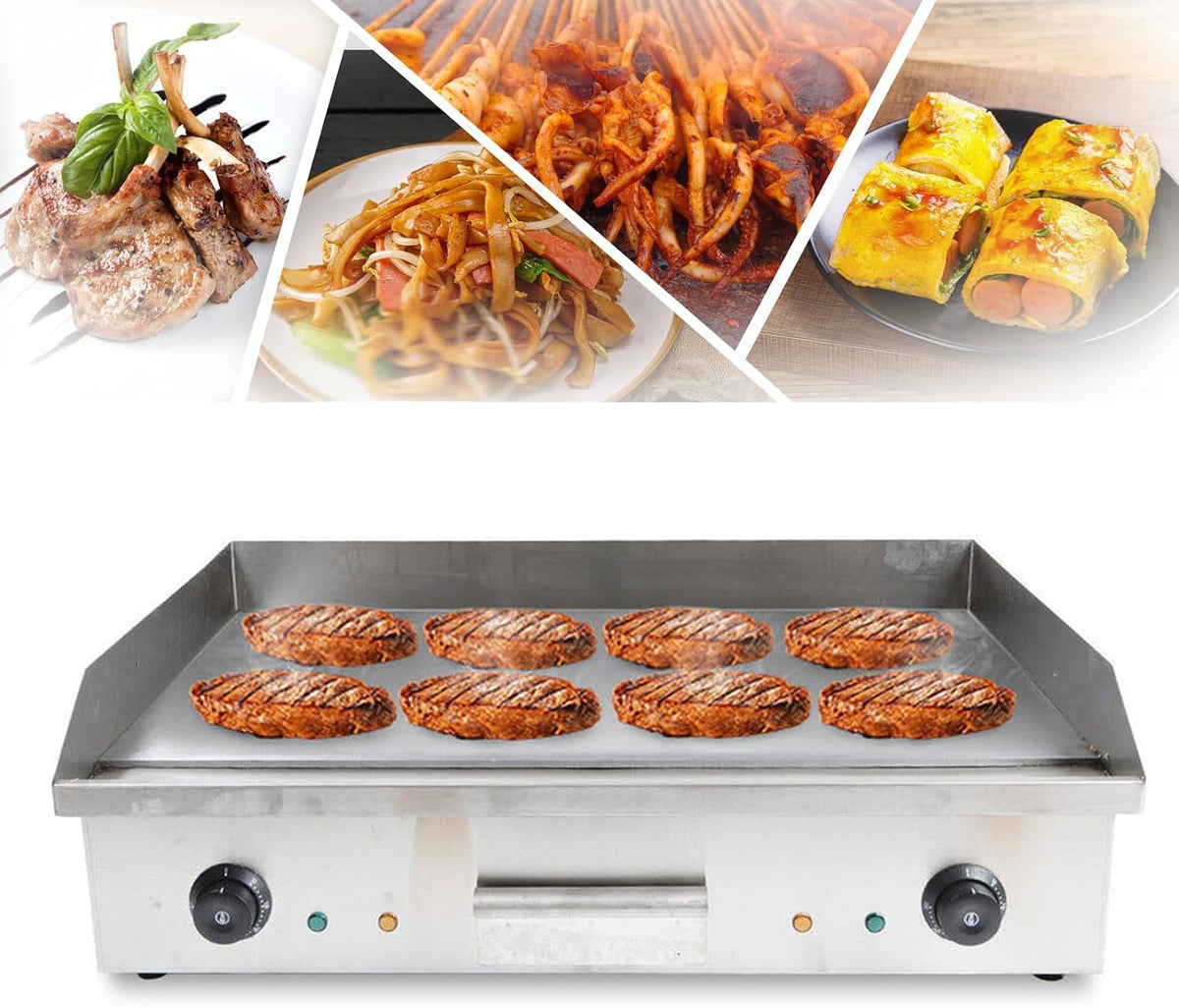 NaMaSyo Elektrogrill, 4400 W, 220 V, Silber/Schwarz, Elektro Grillplatte 50-300 ℃ Edelstahl-Kochplatte