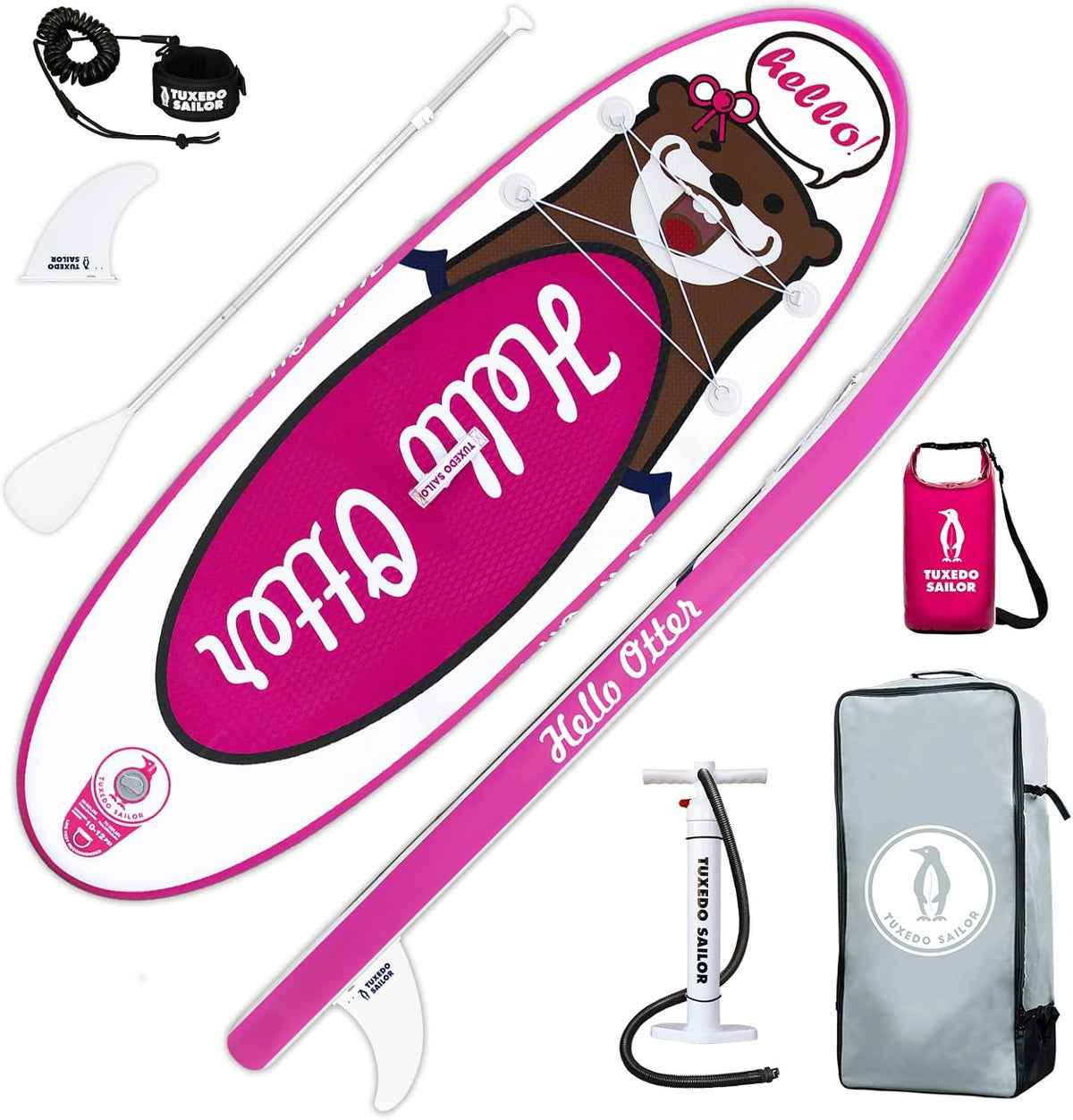 Tuxedo Sailor SUP-Board, Weiß/Rosa/Braun, Stand Up Paddle Board Aufblasbares SUP Board Stand-Up, Paddle Board für Erwachsene und Jugendliche