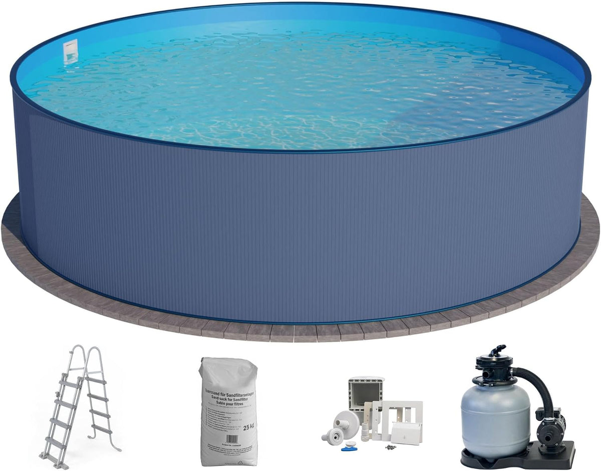 Planet Pool Stahlrahmenpool, 450x120 cm, 0,4 mm, Anthrazit/Blau, Stahlwand Set (5-teilig) rund, Stahl anthrazit