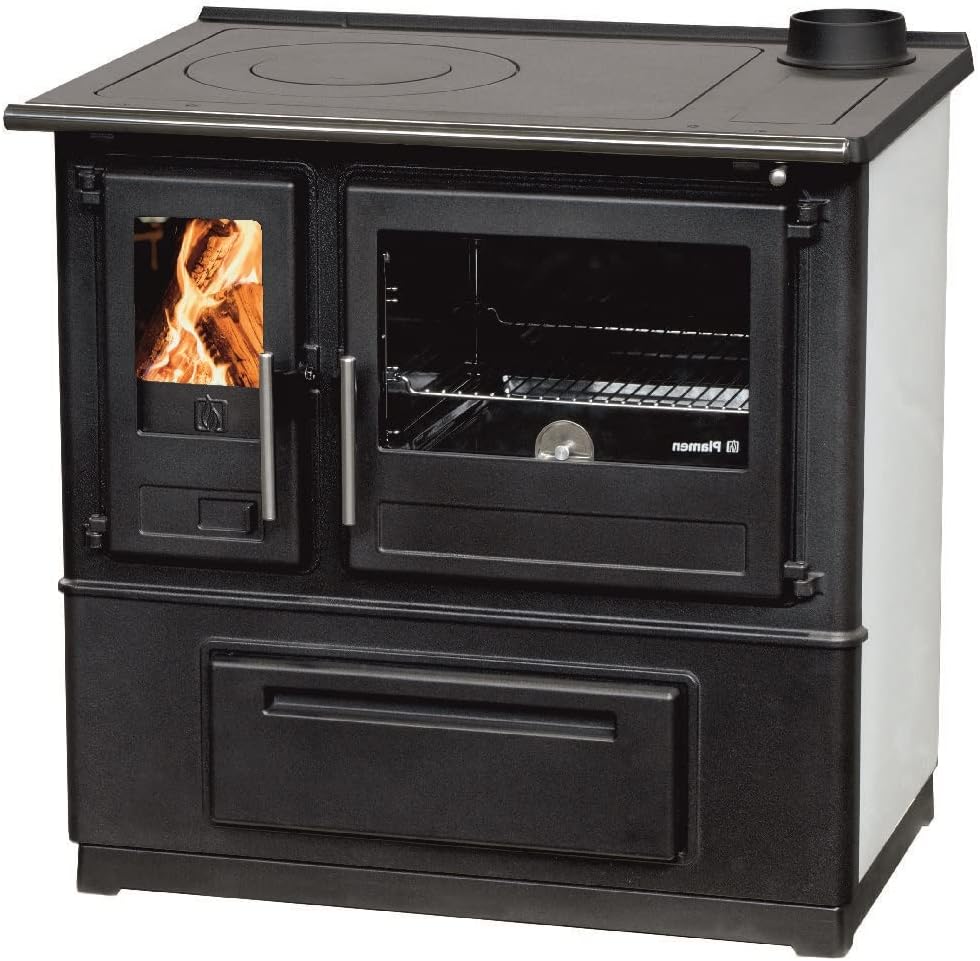 Plamen Kaminofen, 8 kW, Schwarz/Weiß, EEK A+ Küchenofen Holzherd Slavonac N weiß, rechte Version - Dauerbrandherd
