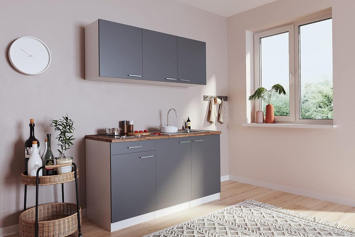 respekta Kühlschrank, 150 cm, Grau/Weiß, Singleküche Luis ohne Korpus und Arbeitsplatte weiß Fronten