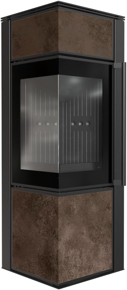kratki Kaminofen, 8 kW, schwarz/braun, aus Stahl TORA/S Ø 150 Quarzsinter Oxide Moro schwarz