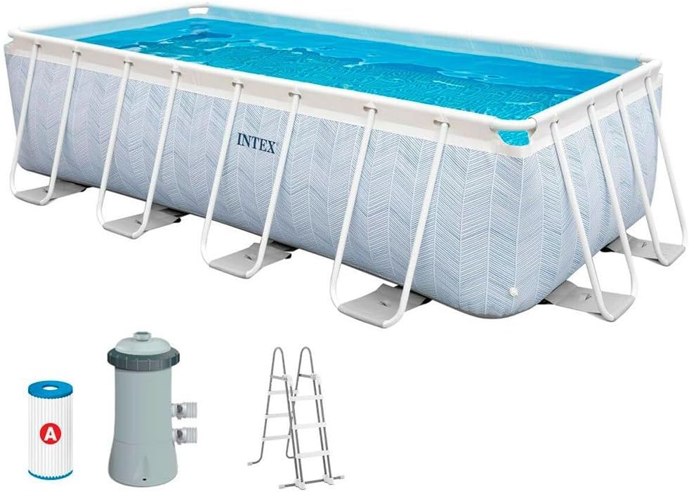 Intex Stahlrahmenpool, 400x200x100 cm, 2006 L, 6836 L, weiß/blau, 26780NP, Aufstellpool Prism Frame Chevron Rechteckig